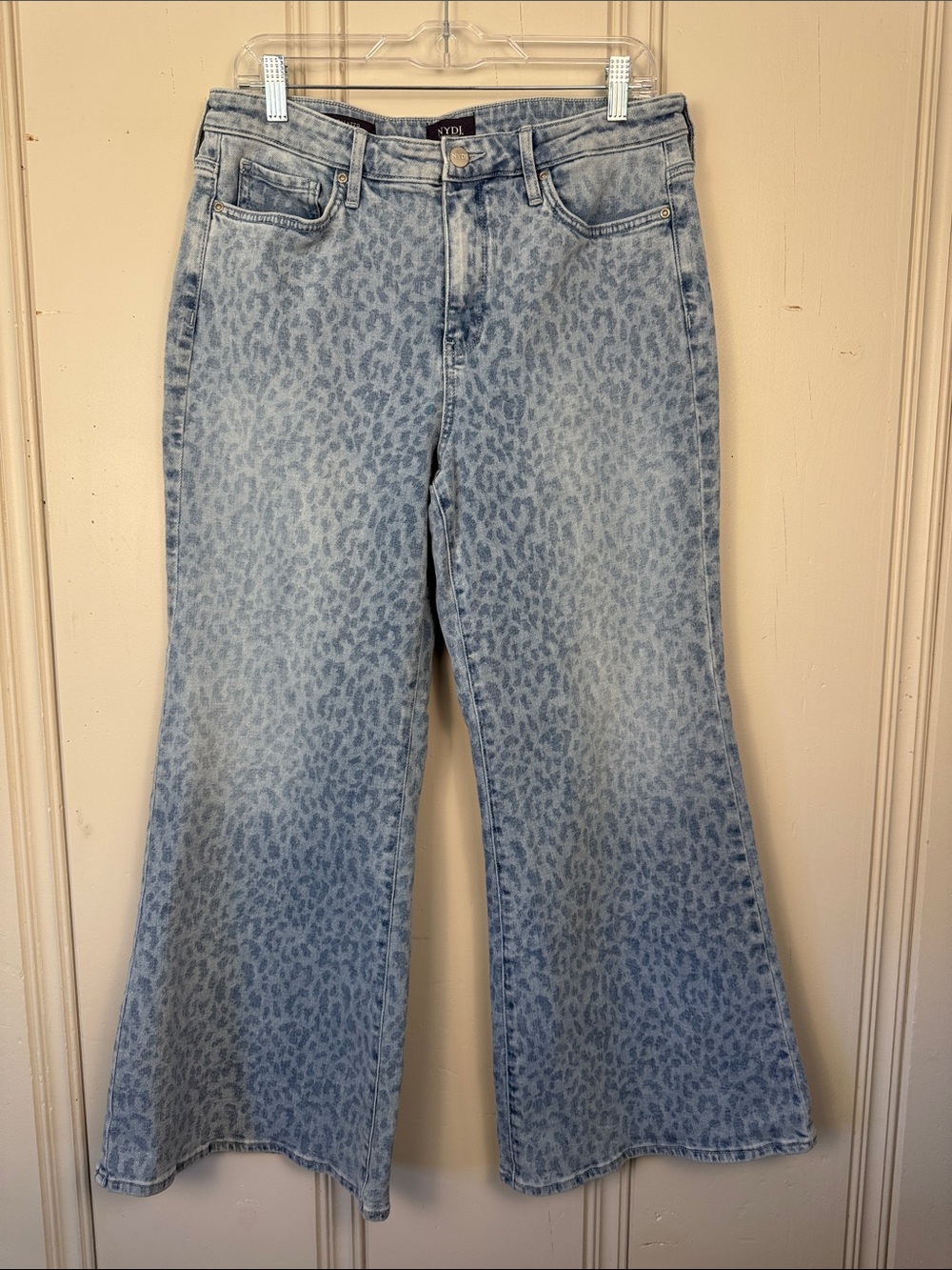 NYDJ Mia Palazzo Jeans Womens‎ 10 Lift Tuck Leopard Print Wide Leg Denim